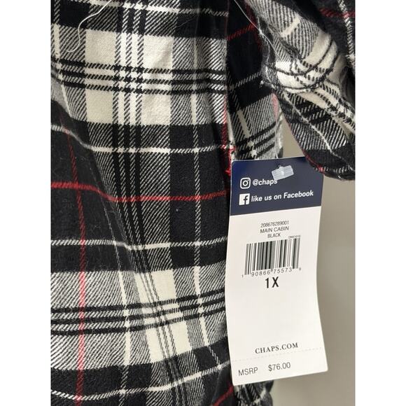 NEW Chaps Women's Black Red White Plaid Festive Holiday Pullover Zip Shirt 1X - Picture 2 of 3